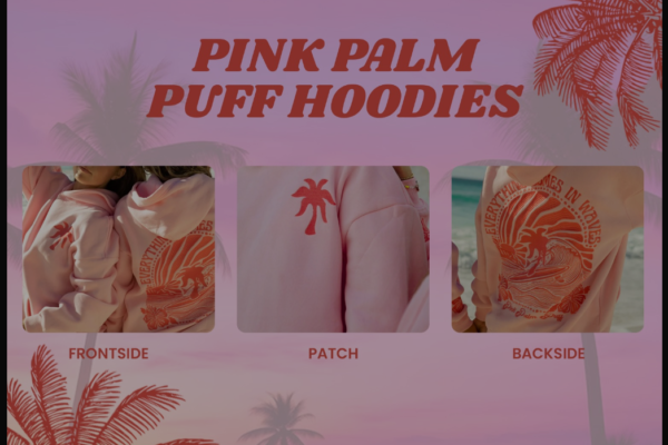 Palm Puff Pink Fleece Hoodie