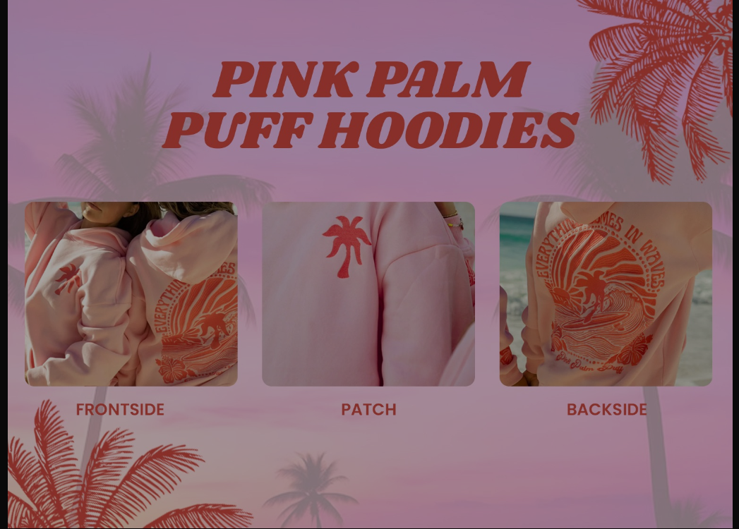 Palm Puff Pink Fleece Hoodie